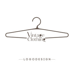 Minimalist Vintage Clothing Logo Design featuring a Hanger Icon and Serif Typography; Professional Brand Identity for Fashion Boutique, Thrift Store, Apparel Shop, and Tailor Studio.