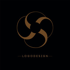 Abstract Swirl Logo Design Bundle featuring  Bronze Geometric Circular Icons on Black; Modern Minimalist Symbol for Tech, Wellness, Luxury Branding, and Innovation Identity.