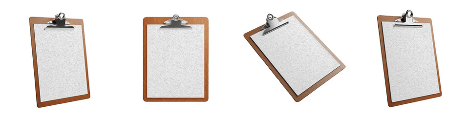 Professional Wooden Clipboard Mockup Collection Blank Paper Document and Metal Clip Set Isolated White Background PNG Cutout Digital Design Asset © P!g Lee