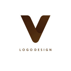 Modern Minimalist Letter V Logo Design with 3D Overlapping Brown Geometric Shapes for Professional Creative Branding Luxury Initial Icon Corporate Identity Graphic Symbol