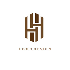 Modern Double Letter H Logo Design with Brown Interlocking Geometric Shapes for Professional Law Firm Branding Luxury Corporate Identity Minimalist Monogram Graphic