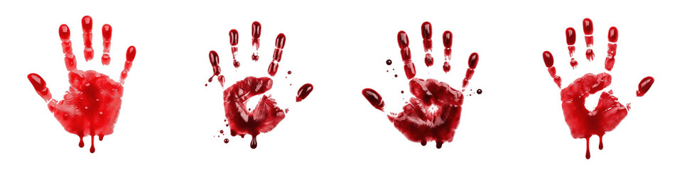 Bloody Handprint and Splatter Collection Red Horror Crime Scene Elements Realistic Drips and Smears Isolated White Background PNG Cutout Digital Design Asset © P!g Lee
