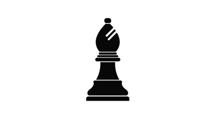 Black silhouette of a chess bishop piece, minimalist design isolated on a clean white backdrop.
