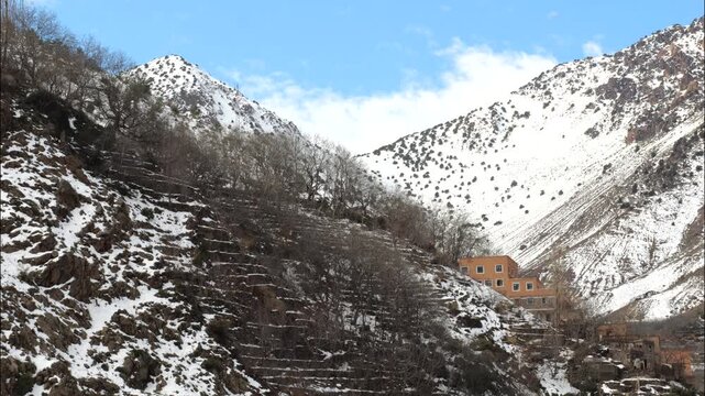 Medium view of High Atlas Mountain from Imlil, Marrakech. Toubkal National Parc.