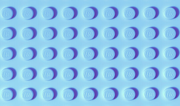 Lviv, Ukraine - December 29, 2024: LEGO Classic Blue Baseplate background