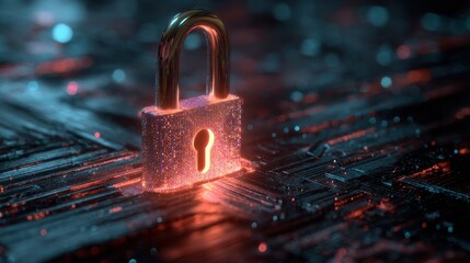 Cyber security awareness month october digital padlock with glowing circuit board pattern and data streams illustration --ar 16:9 --v 7 Job ID: 4d3588b4-96d3-4351-9e43-ad54602e0e69