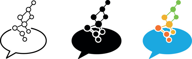 Wisdom flow metaphor conveyed by a speech bubble releasing small connected dots upward, matching silhouette displayed three times