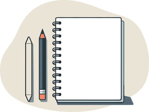 Clean artist sketching essentials viewed from above with generic sketchbook graphite pencil and blending stump aligned clearly,