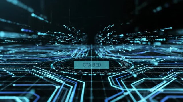 Digital circuit board animation with cta bed element data flow and information transfer for high tech and technology backgrounds