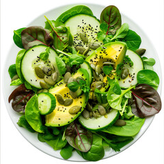 Fresh green salad with avocado and seeds