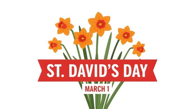St Davids Day Celebration with Bright Yellow Daffodils and Red Banner March 1st Holiday Ai HD video.

