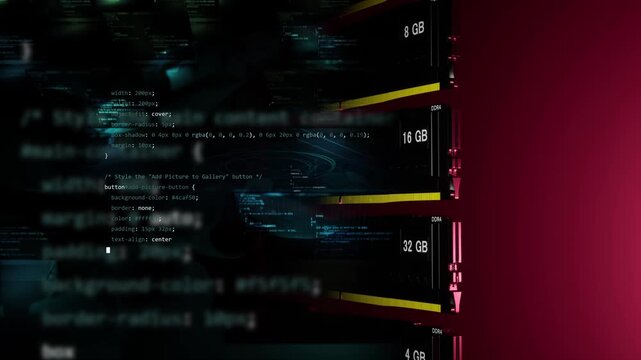 Perfect 3d technology animation with AI code and computer memory Ram components
