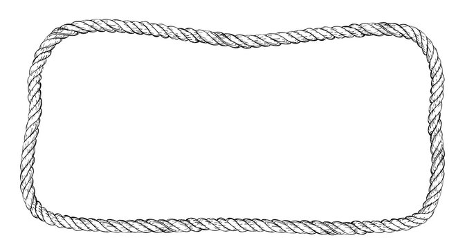 Nautical twisted rope border frame black and white line art rectangular blank template for marine invitations labels and signage
