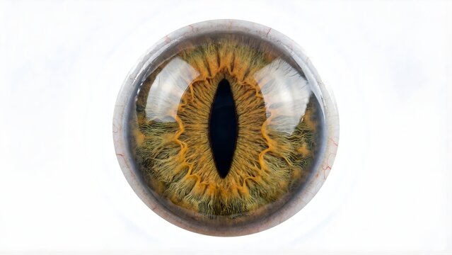 Cat Eye Macro Anatomy: Photorealistic Feline Iris Isolated on White Background