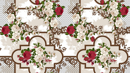 seamless flowers and baroque pattern. Hand draw textile pattern. © akın demirci