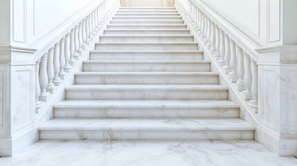 Obraz premium Elegant marble staircase featuring intricate balustrades, radiating sophistication and luxury in a bright setting.