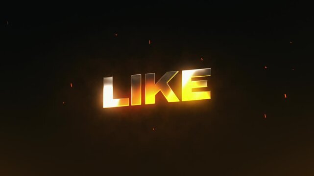 "Like" 3D Fire Text Reveal - Gold Metallic YouTube Channel Intro