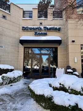 The Dilworth Tasting Room DTR Mediterranean inspired restaurant in SouthPark in Charlotte, NC covered in snow