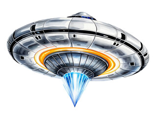 Fototapeta premium A illustration of a spaceship soaring through the sky with contrails and clouds