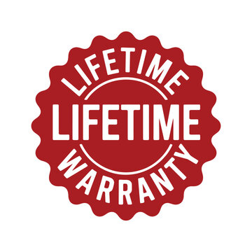 A red lifetime warranty seal on a white background
