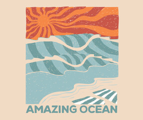 Fototapeta premium Meet me at the beach. Catch the wave. Surfing club artwork. Amazing ocean vector graphic design for apparel, stickers, posters, background and others.