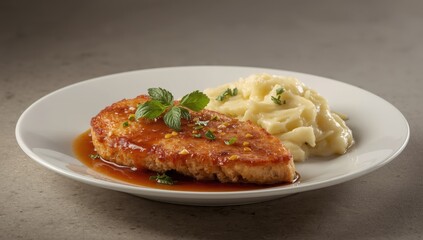 Fototapeta premium Classic breaded chicken with mashed potatoes