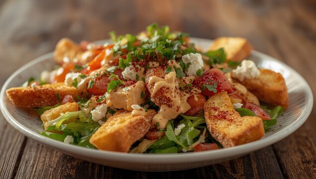 Close-up of a nutritious fattoush salad