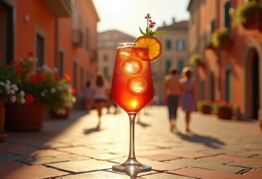Charming Aperol Spritz Wine Glass European City Piazza Sunlit Trio