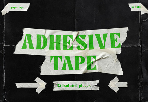 35 Isolated Duct Tape Pieces. Adhesive Paper Texture. Realistic Torn Masking Tape Cutout Strips