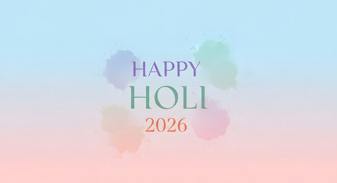 Happy Holi 2026 calligraphy rainbow paint splash white background celebration festival holiday greeting card poster graphic creative invitation
