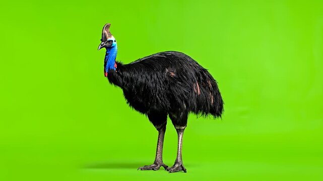 A Stunning Cassowary Bird Posing Against a Green Backdrop.