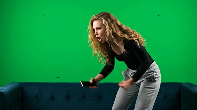 Woman Reacts to Phone News with Anger and Disappointment.