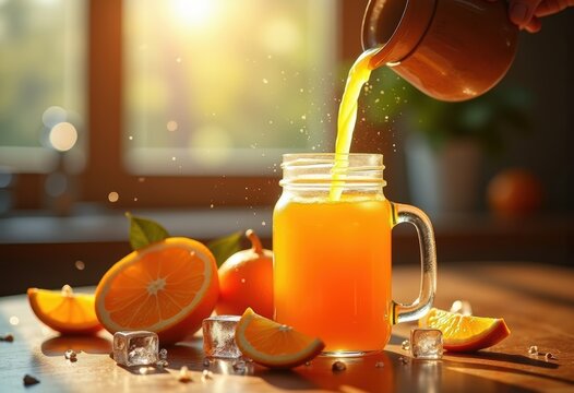 Citrus Splash Fresh Orange Juice Dynamic Pour Morning Breakfast Delight