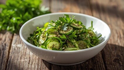 Cucumber salad with chia and parsley