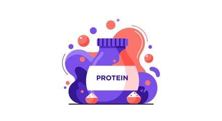 Obraz premium Protein supplement bottle with abstract design elements.