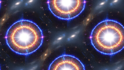 Fototapeta premium Vibrant cosmic circles shine bright in starry galaxy background