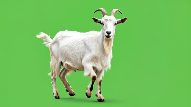 White Goat Posing Gracefully Against a Green Backdrop.
