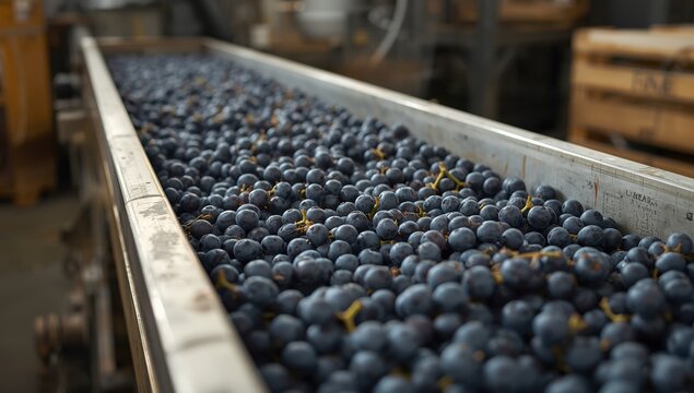 Grapes in a spiral transport system