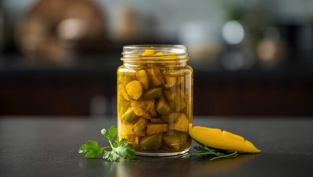 Homemade pickled green mangoes