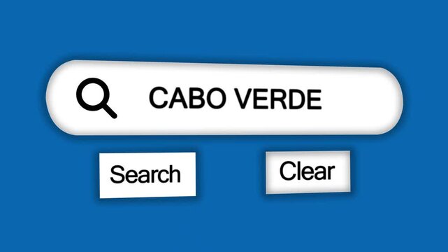 Online search bar displaying CABOVERDE with a magnifying glass and search and clear buttons on a blue digital interface Keywords: Cabo Verde