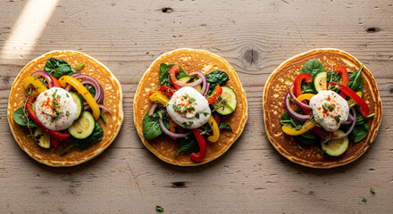 Top View of Savory New Zealand Pancakes with Vegetables