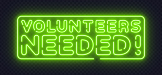 Naklejka premium Eye catching neon vector sign inviting volunteers. Perfect for charity events, nonprofit projects, and community initiatives.