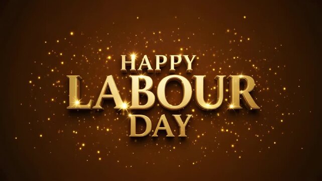 Golden Happy Labour Day Celebration Sparkling Background3 D Text Animation HD video.