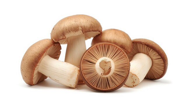 Lentinus edodes mushrooms on a white backdrop