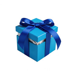 Obraz premium A beautifully wrapped blue gift box with a matching ribbon and bow. isolated on transparent background