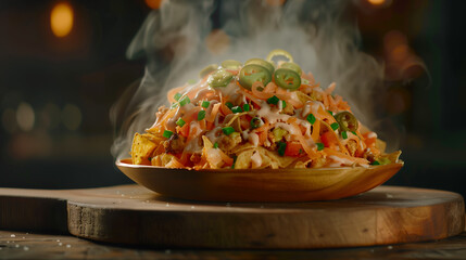 Loaded nachos with melted cheese and jalapenos