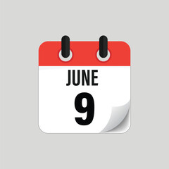 June Ninth Calendar Date Icon