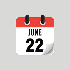 June Twenty-Second Calendar Date Icon