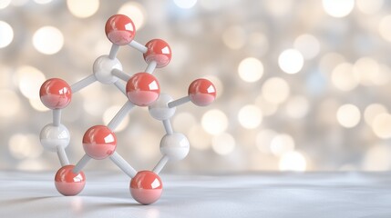 Obraz premium 3D molecular model with connecting atoms on a bokeh background. Concept of science, laboratory research, medicine, chemistry.