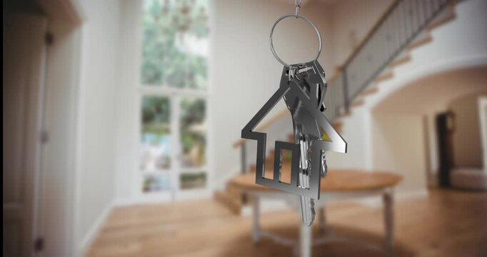 Animation of dangling christmas bauble with snow falling